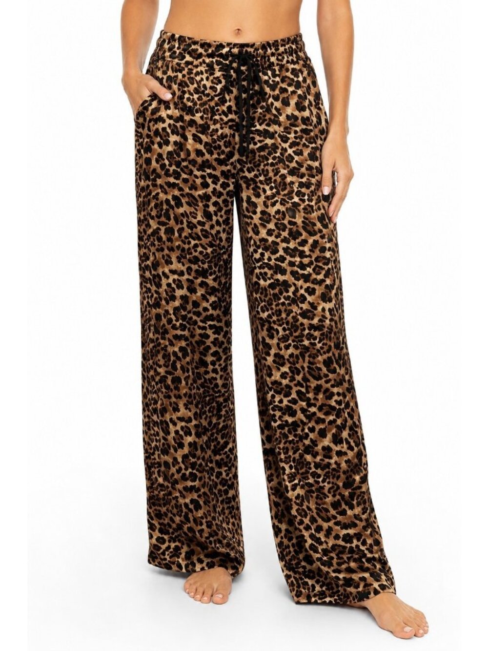 Vintage Style Leopard Print Lounge Pants XL Satin Feel Animal Print Pants PJs